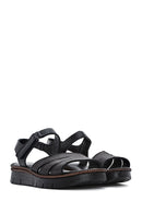 Women's Black Strappy Leather Comfort Sandals | Derimod