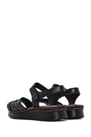 Women's Black Strappy Leather Comfort Sandals | Derimod