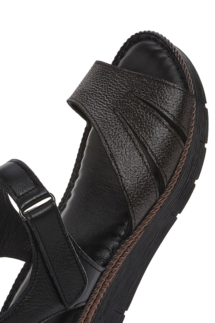 Kadın Siyah Bantlı Deri Comfort Sandalet