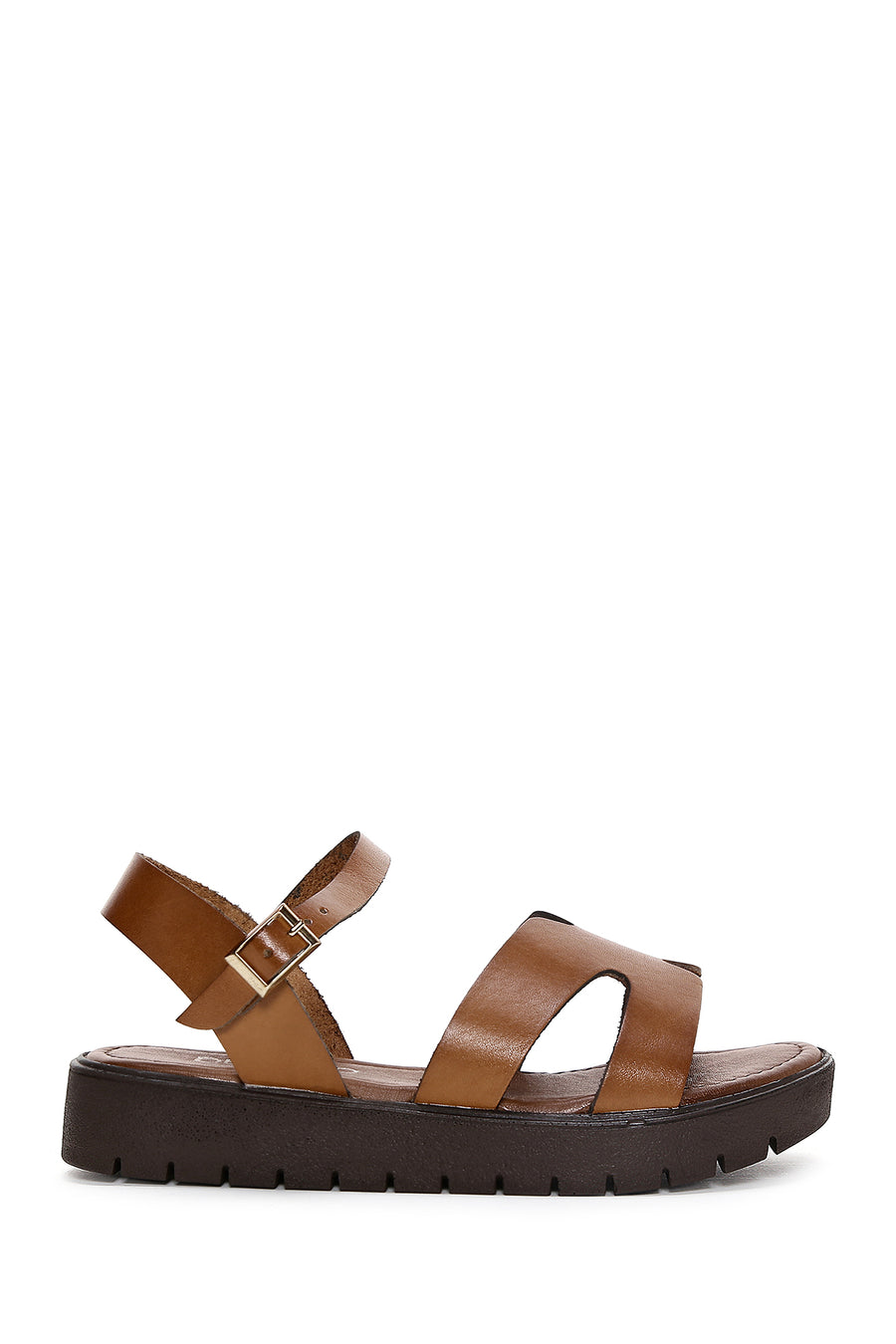 Women's Tan Ankle Strap Leather Bodrum Sandals 25SFD331018 | Derimod