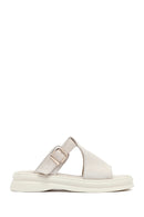 Women's Beige Buckle Suede Leather Slippers | Derimod