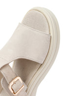Women's Beige Buckle Suede Leather Slippers | Derimod