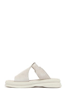 Women's Beige Buckle Suede Leather Slippers | Derimod
