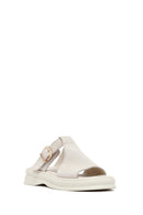Women's Beige Buckle Suede Leather Slippers | Derimod