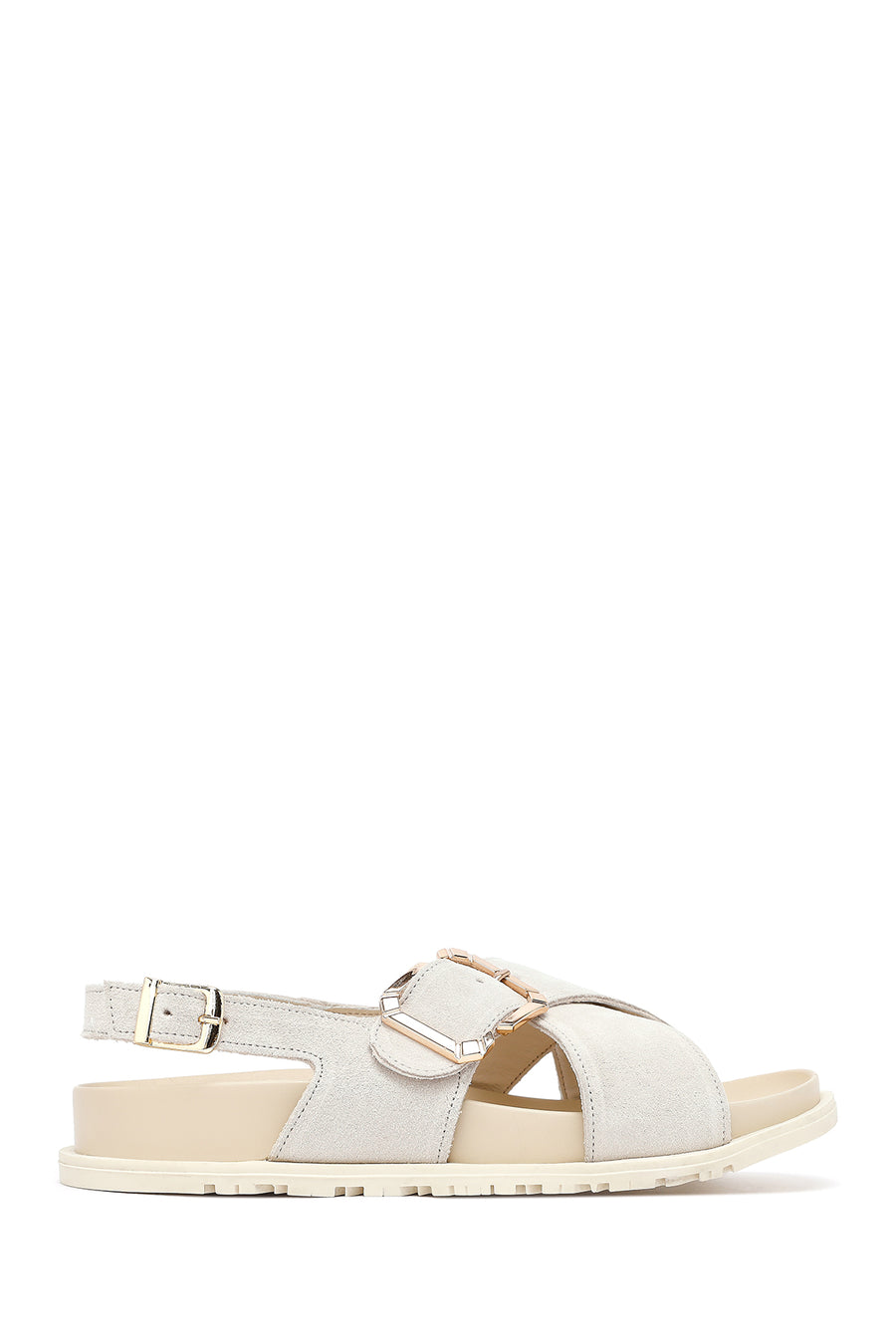 Women's Beige Buckled Suede Leather Sandals 25SFD350910 | Derimod