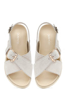 Women's Beige Buckled Suede Leather Sandals | Derimod