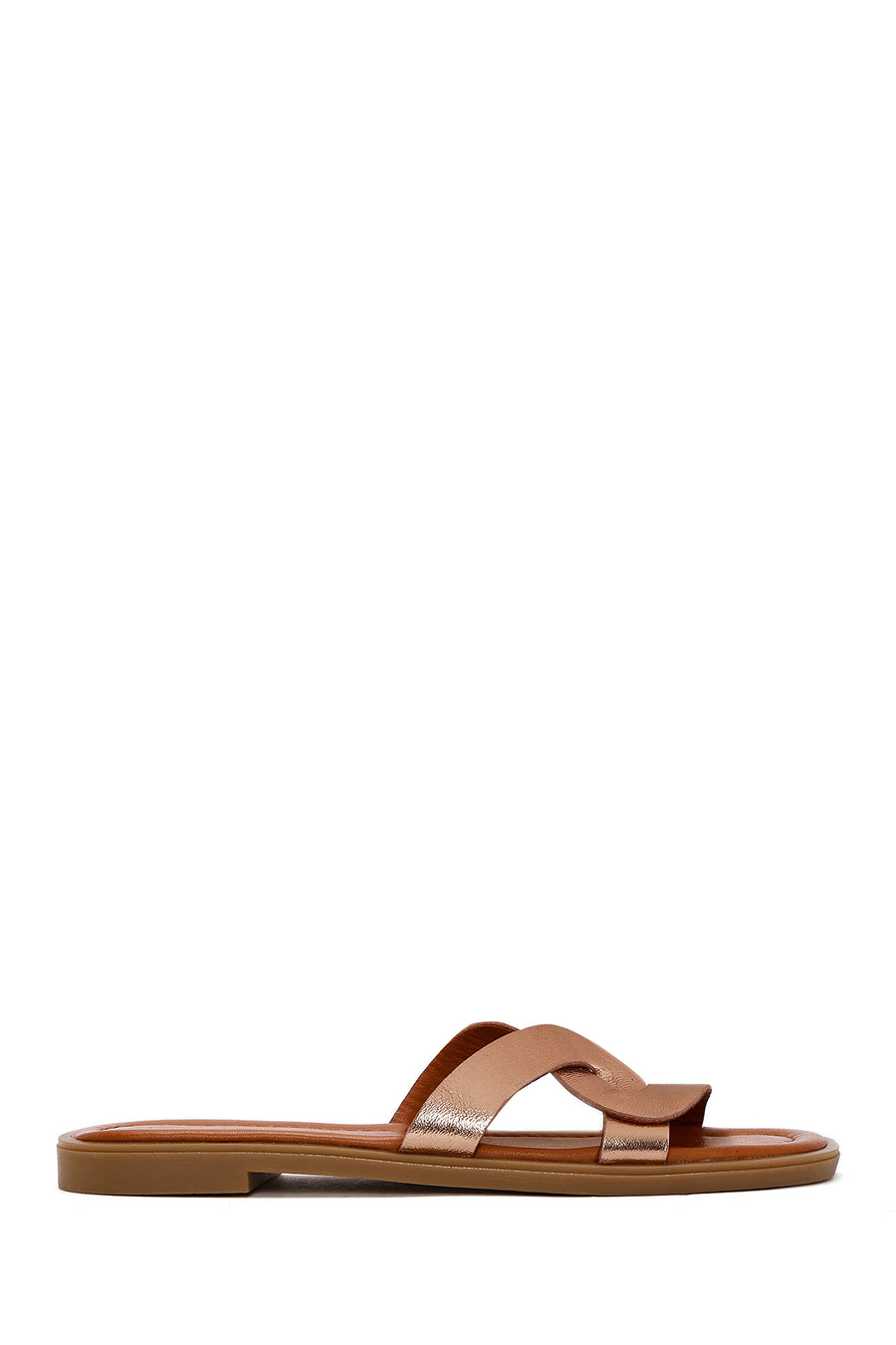 Women's Gold Metallic Leather Slippers 25SFD361532 | Derimod