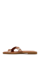Women's Gold Metallic Leather Slippers | Derimod