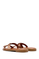 Women's Gold Metallic Leather Slippers | Derimod