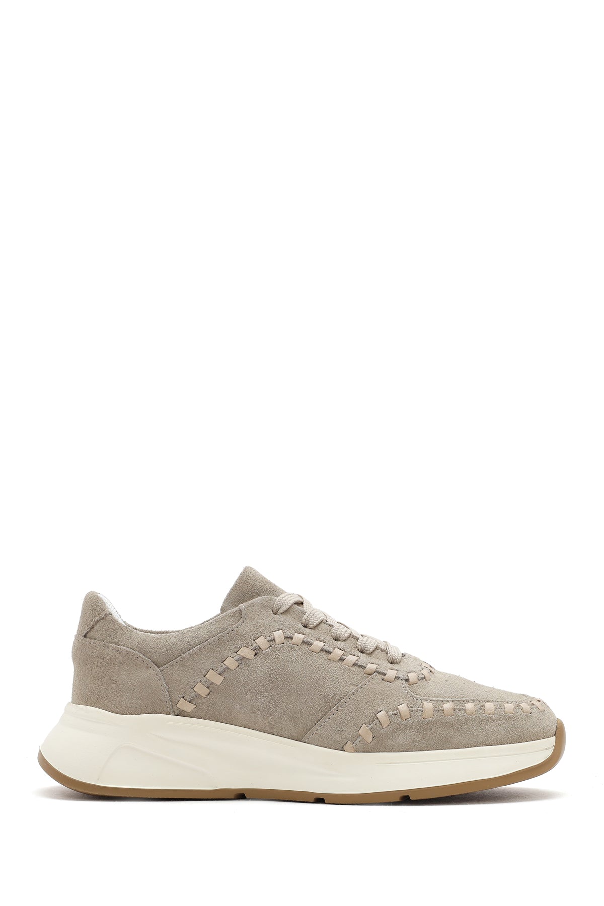 Women's Beige Lace-Up Chunky Sole Suede Leather Sneakers 25SFD420410 | Derimod