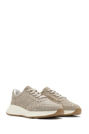 Women's Beige Lace-Up Chunky Sole Suede Leather Sneakers | Derimod