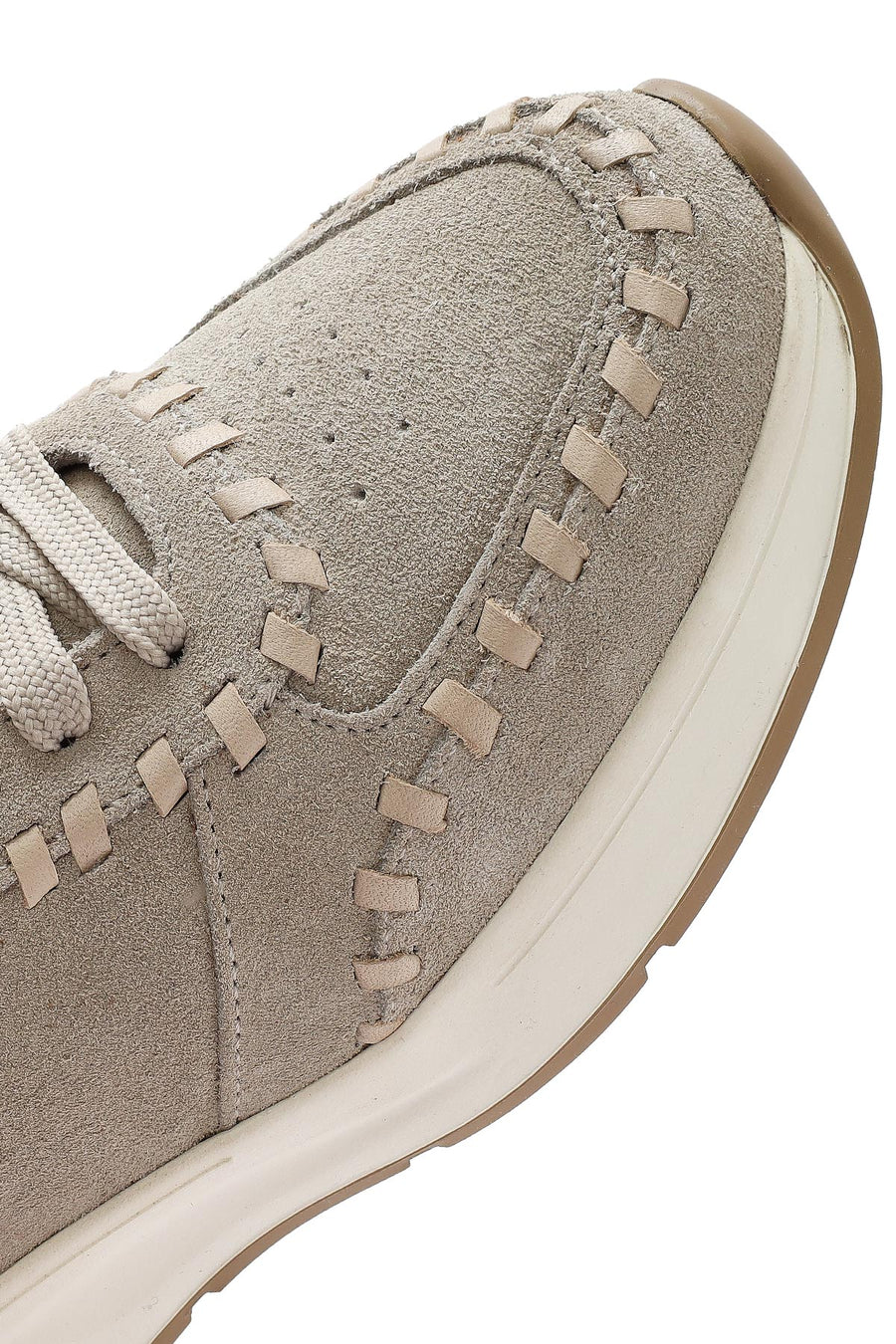 Kadın Bej Bağcıklı Kalın Tabanlı Süet Deri Sneaker