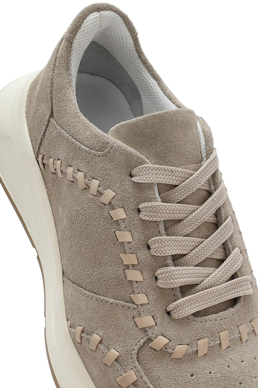 Kadın Bej Bağcıklı Kalın Tabanlı Süet Deri Sneaker