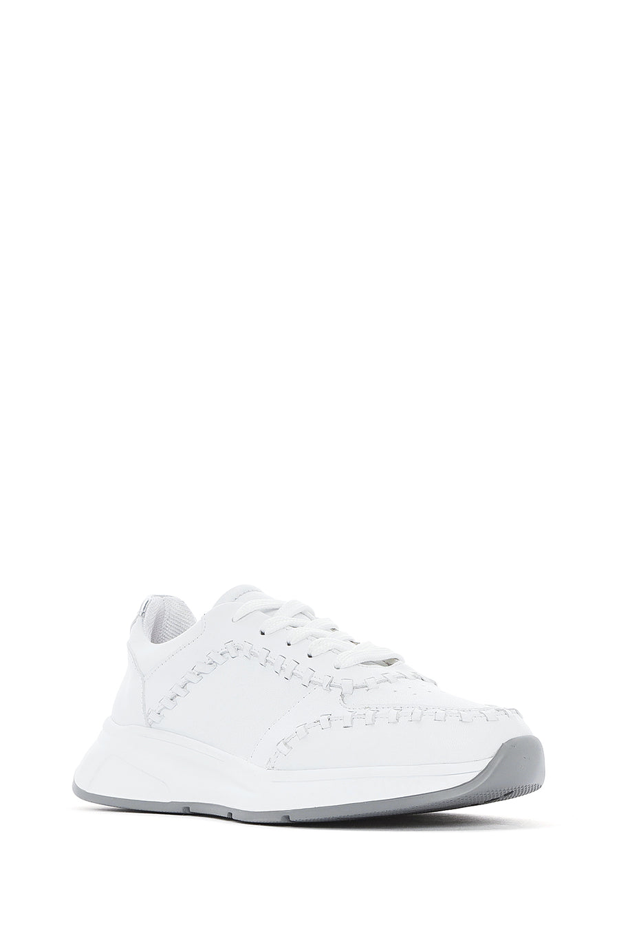 Kadın Beyaz Bağcıklı Kalın Tabanlı Deri Sneaker