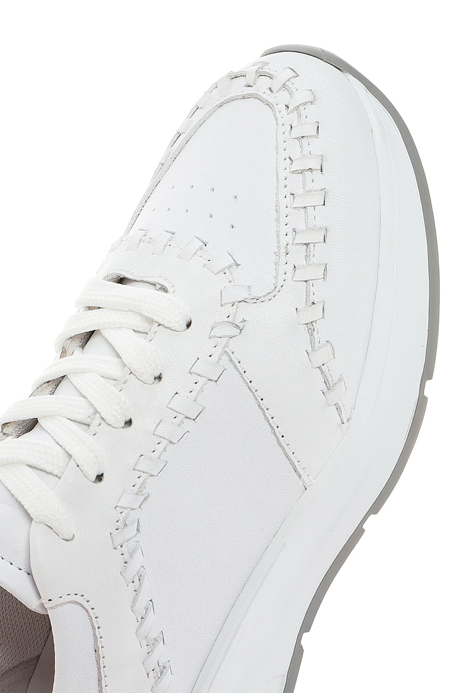 Kadın Beyaz Bağcıklı Kalın Tabanlı Deri Sneaker