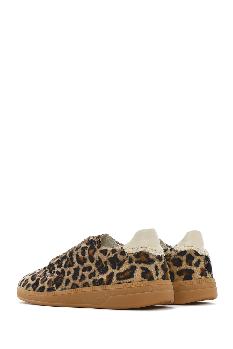 Kadın Leopar Bağcıklı Deri Sneaker