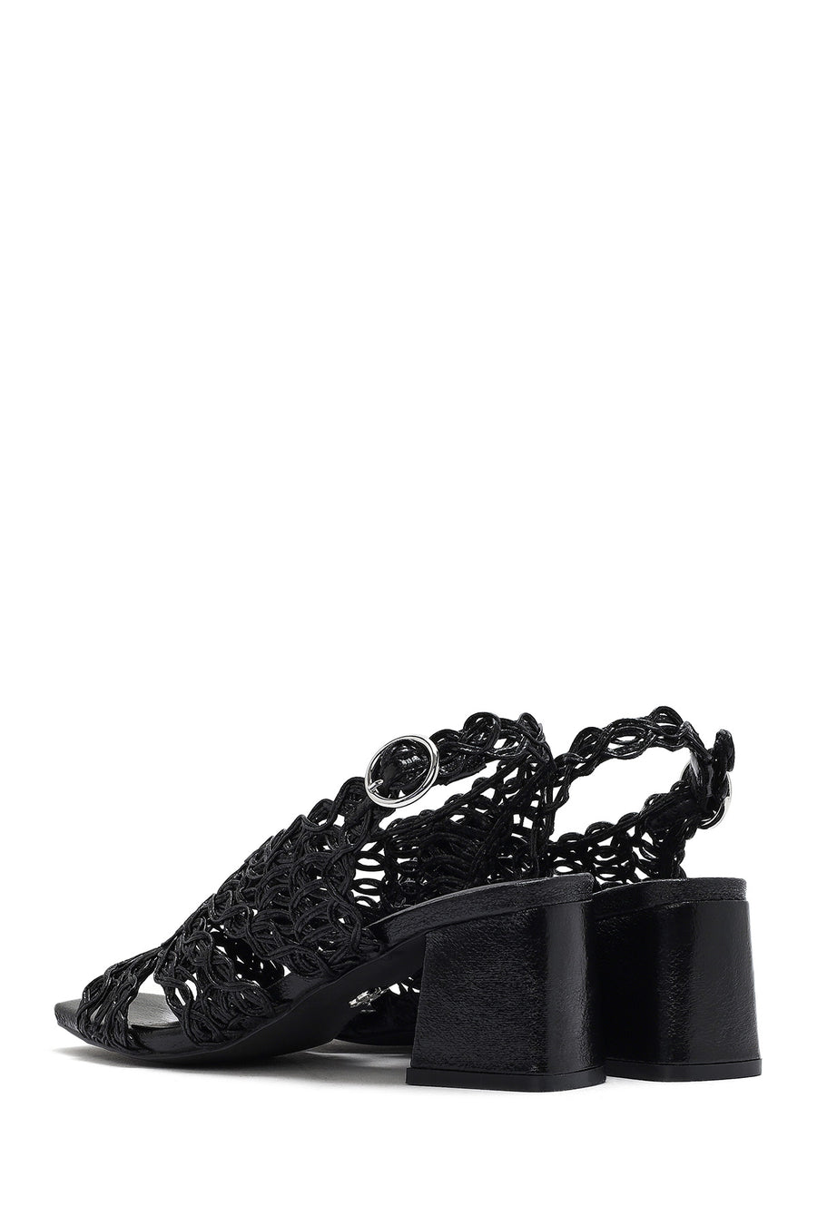 Women's Black Braided Metallic Chunky Low Heel Sandals