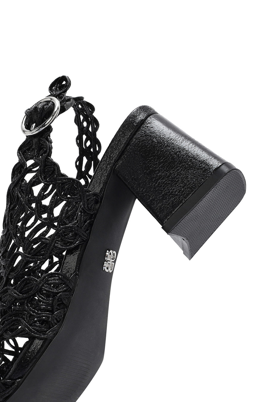 Women's Black Braided Metallic Chunky Low Heel Sandals