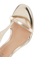 Women's Gold Ankle Buckle High Thin Heel Metallic Sandal | Derimod