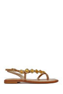 Women's Brown Stoned Flip-Flop Leather Sandals | Derimod