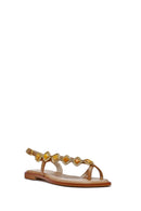 Women's Brown Stoned Flip-Flop Leather Sandals | Derimod