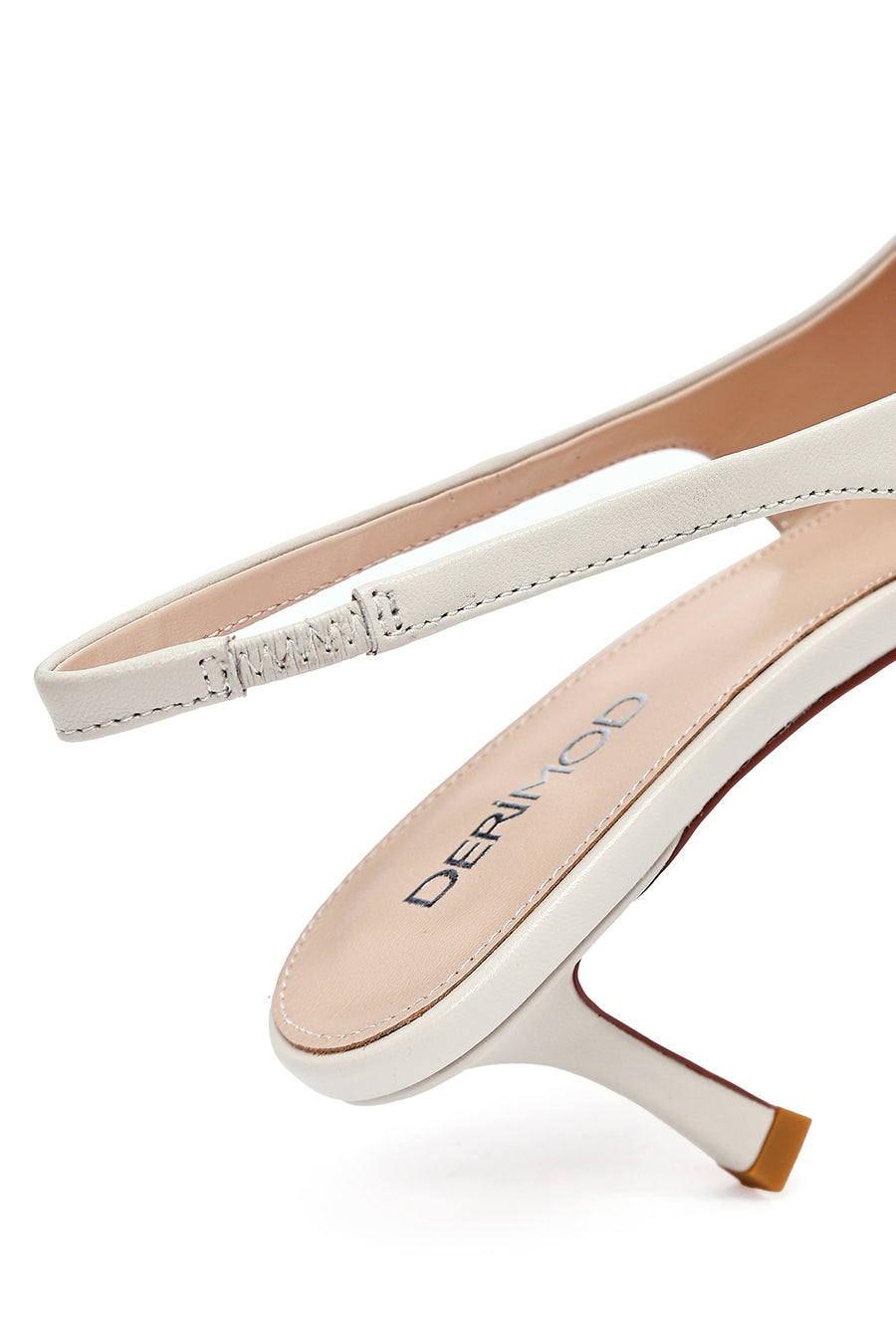 Women's Cream Slingback Thin Heel Leather Shoes