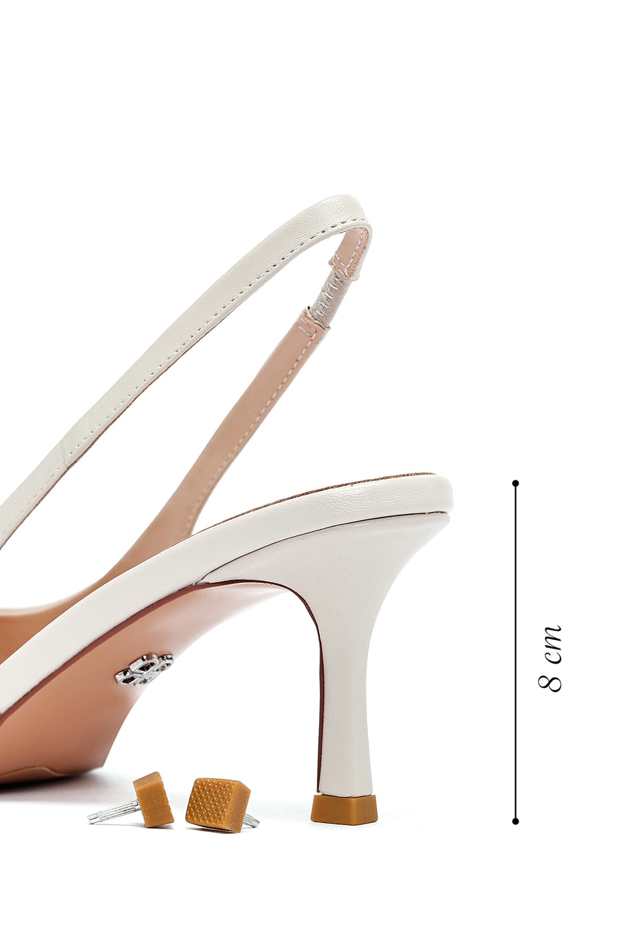 Women's Cream Slingback Thin Heel Leather Shoes