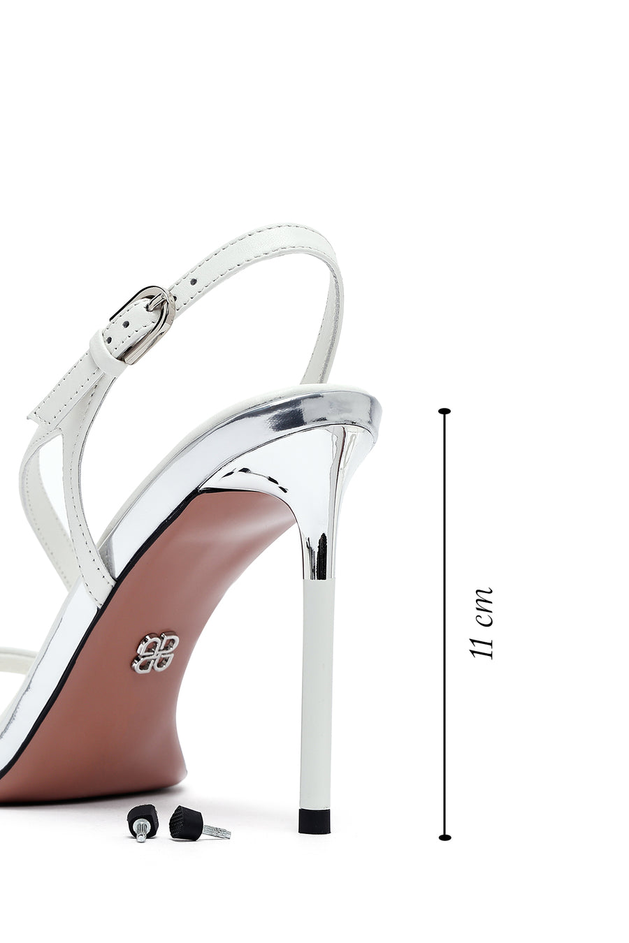 
Women's White Ankle Strap Leather Stiletto Heel Sandals

