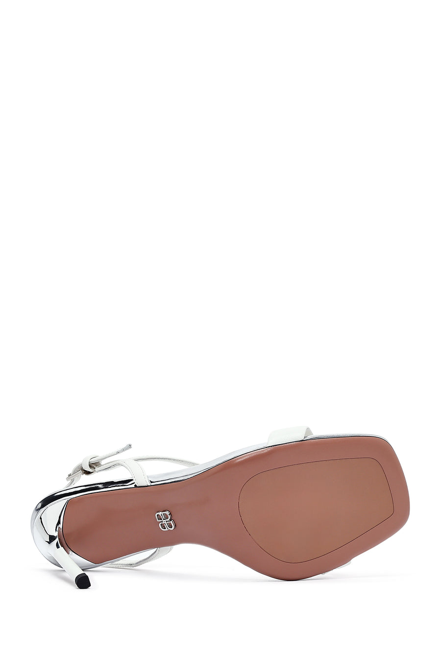 
Women's White Ankle Strap Leather Stiletto Heel Sandals
