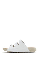 Women's White Buckled Leather Comfort Slippers | Derimod