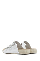 Women's White Buckled Leather Comfort Slippers | Derimod