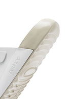 Women's White Buckled Leather Comfort Slippers | Derimod