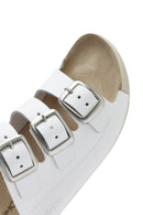 Women's White Buckled Leather Comfort Slippers | Derimod
