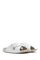 Women's White Leather Comfort Slippers | Derimod