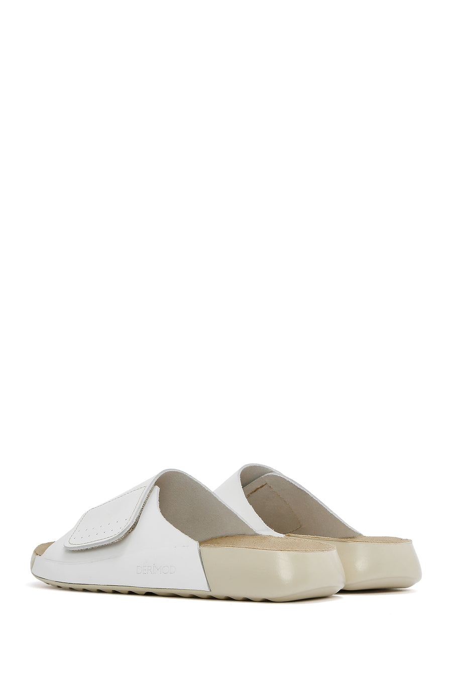 Kadın Beyaz Bantlı Deri Comfort Terlik