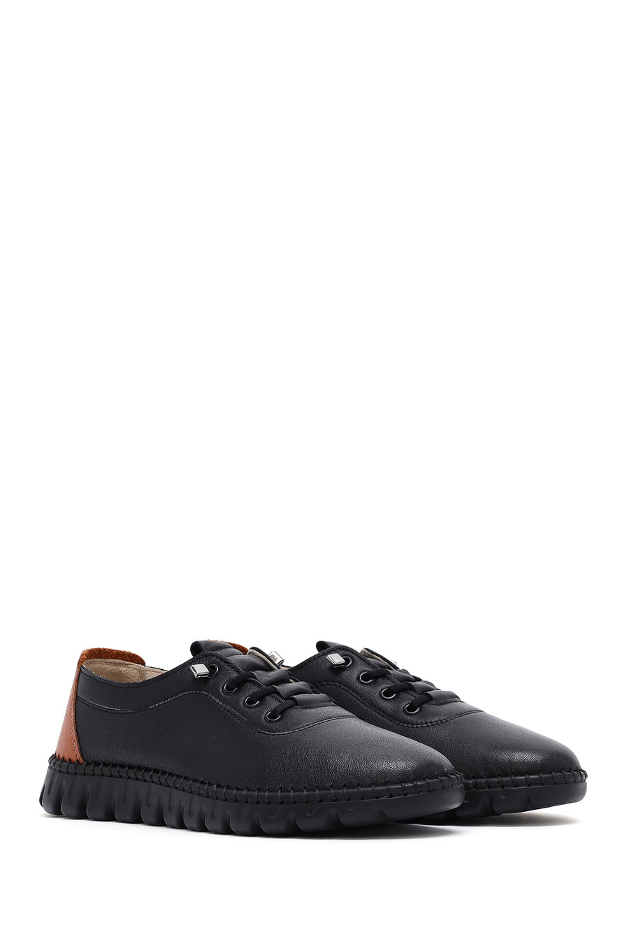Women's Black Lace-Up Leather Sneaker