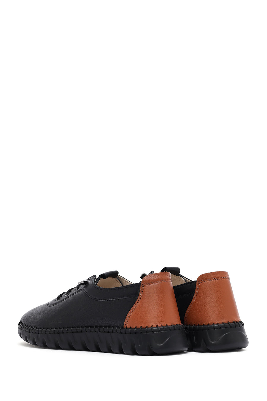 Women's Black Lace-Up Leather Sneaker