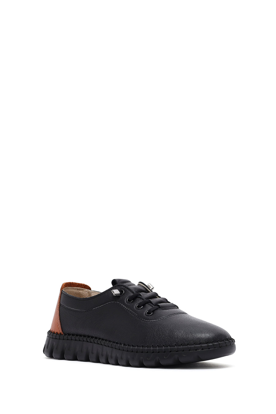 Women's Black Lace-Up Leather Sneaker