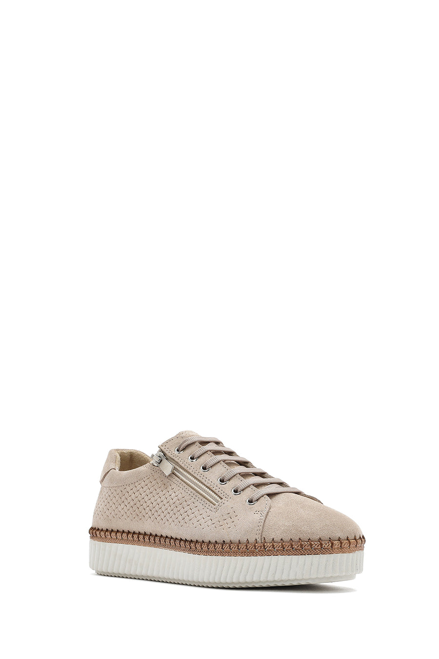 Kadın Bej Bağcıklı Kalın Tabanlı Süet Deri Sneaker