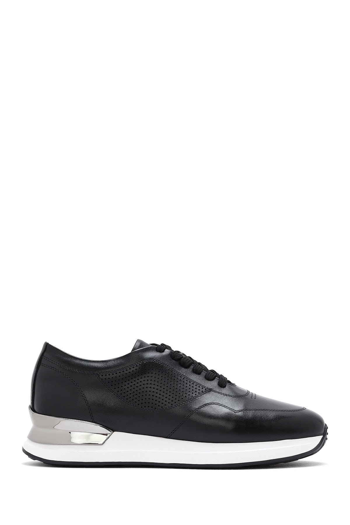 Men's Black Lace-up Thick-Sole Leather Sneaker 25SFD603718 | Derimod