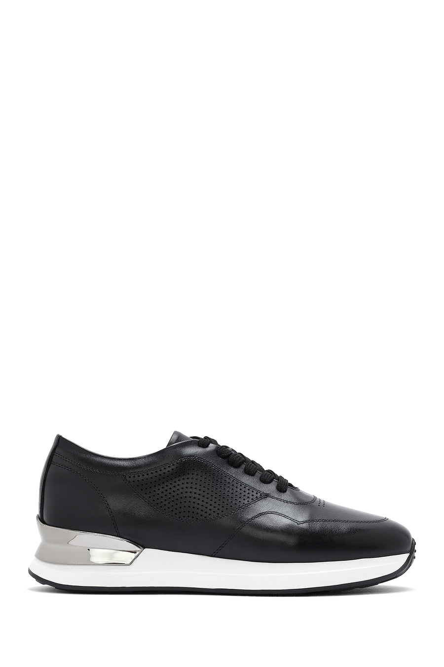 Men's Black Lace-up Thick-Sole Leather Sneaker 25SFD603718 | Derimod