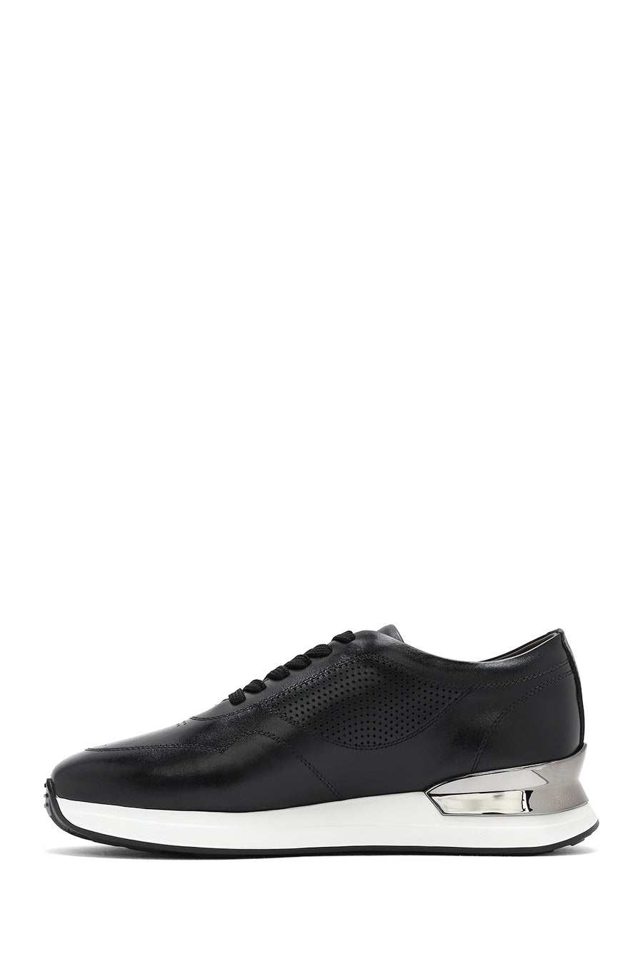 Men's Black Lace-up Thick-Sole Leather Sneaker