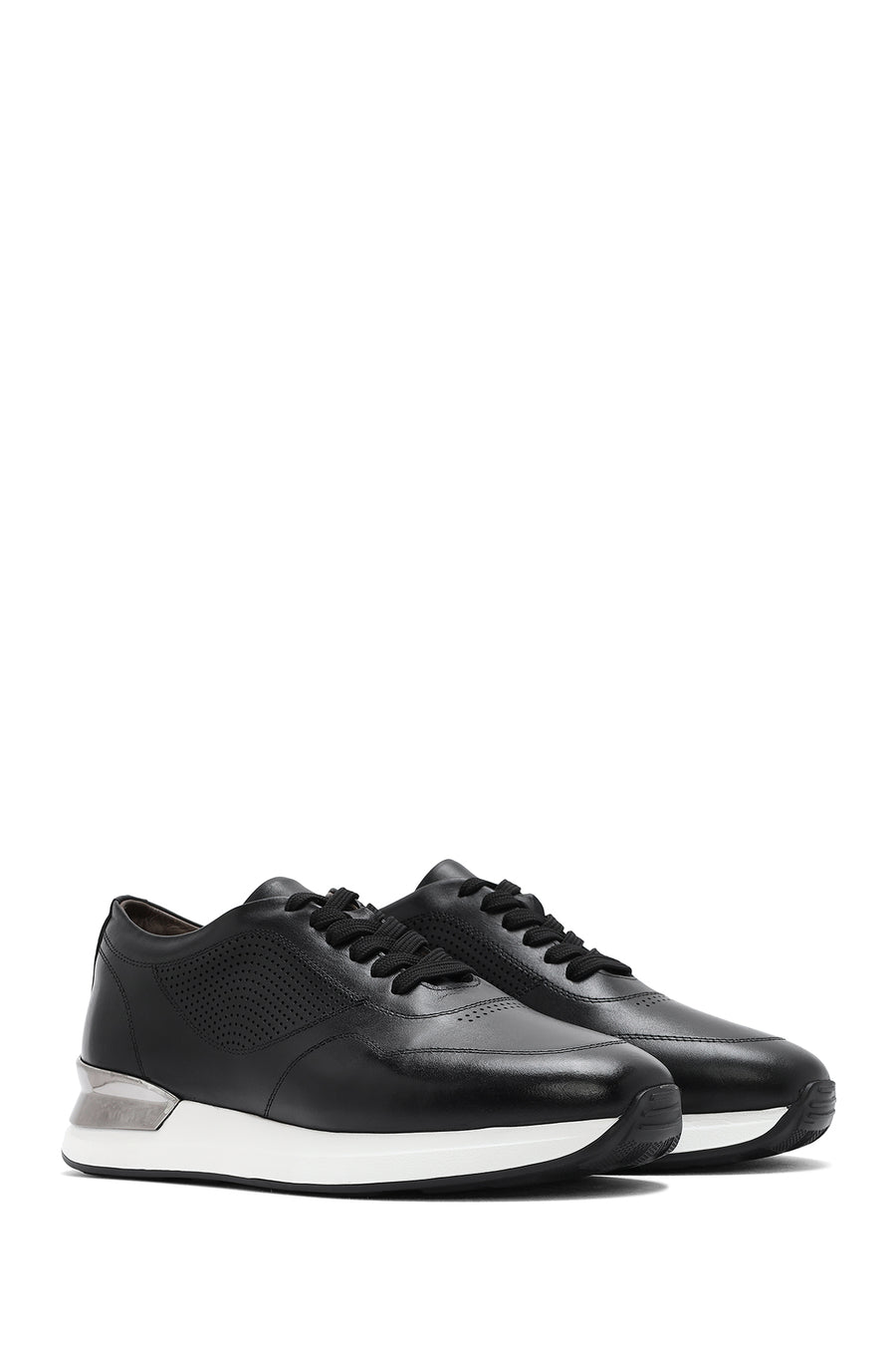 Men's Black Lace-up Thick-Sole Leather Sneaker