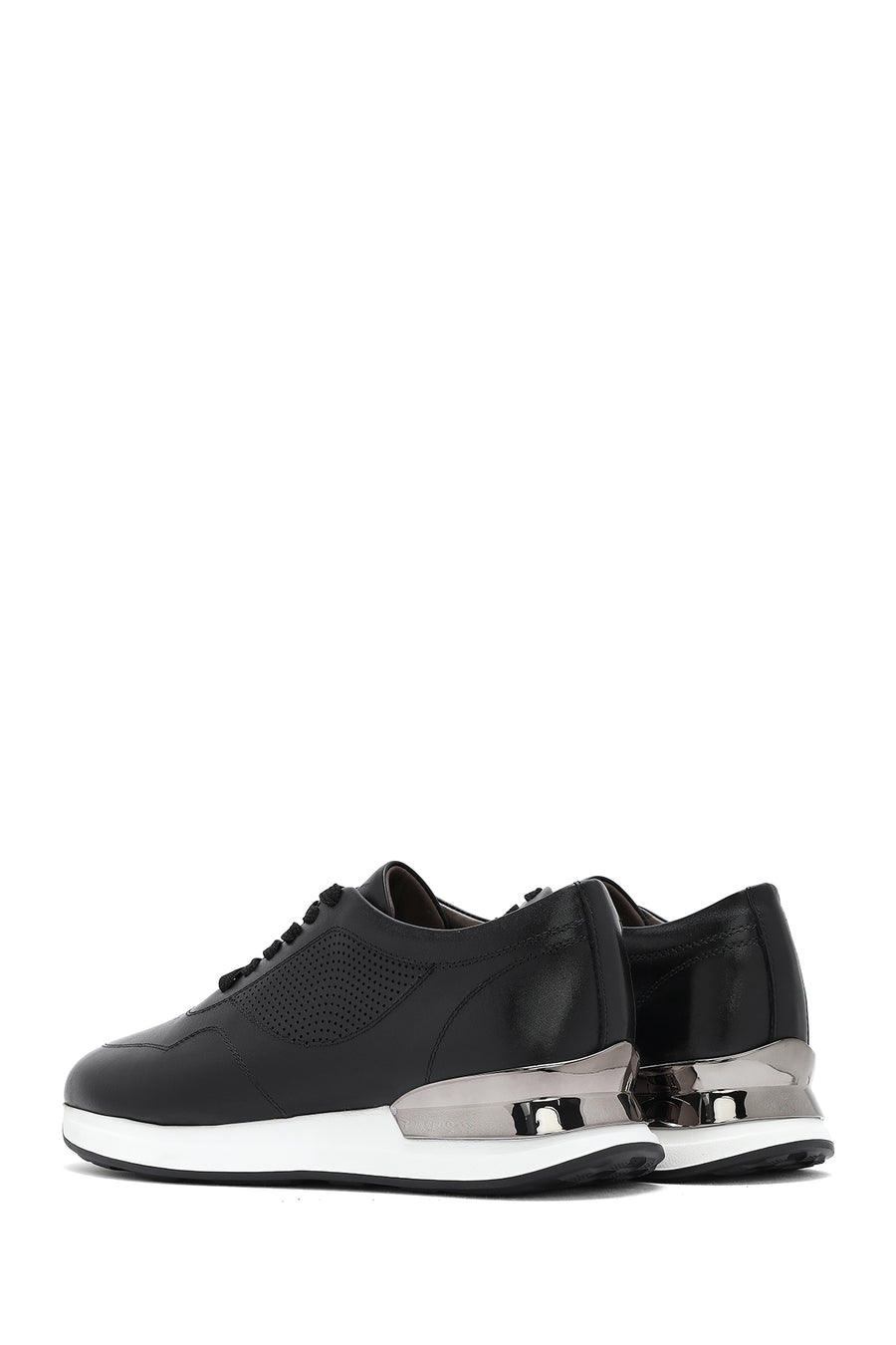 Men's Black Lace-up Thick-Sole Leather Sneaker