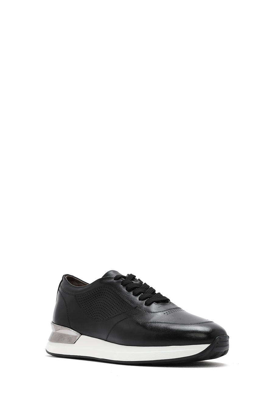 Men's Black Lace-up Thick-Sole Leather Sneaker