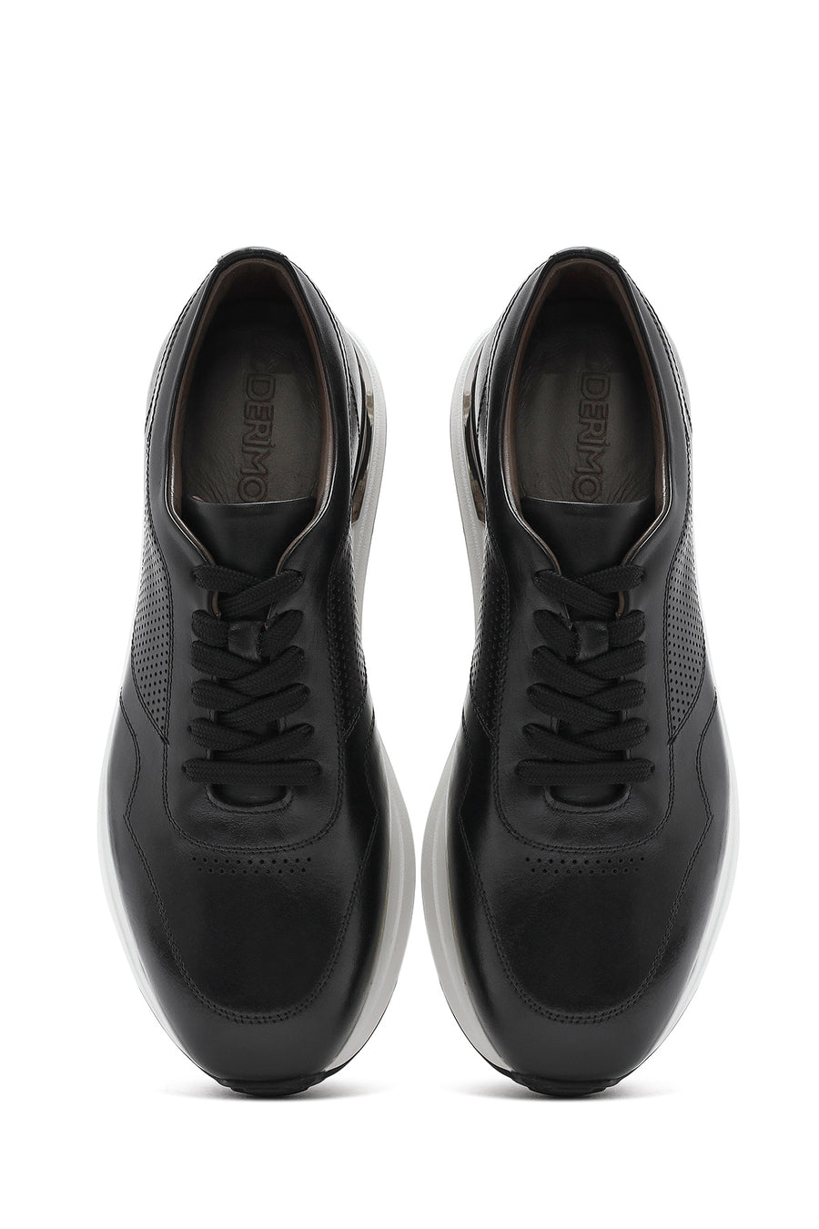 Men's Black Lace-up Thick-Sole Leather Sneaker