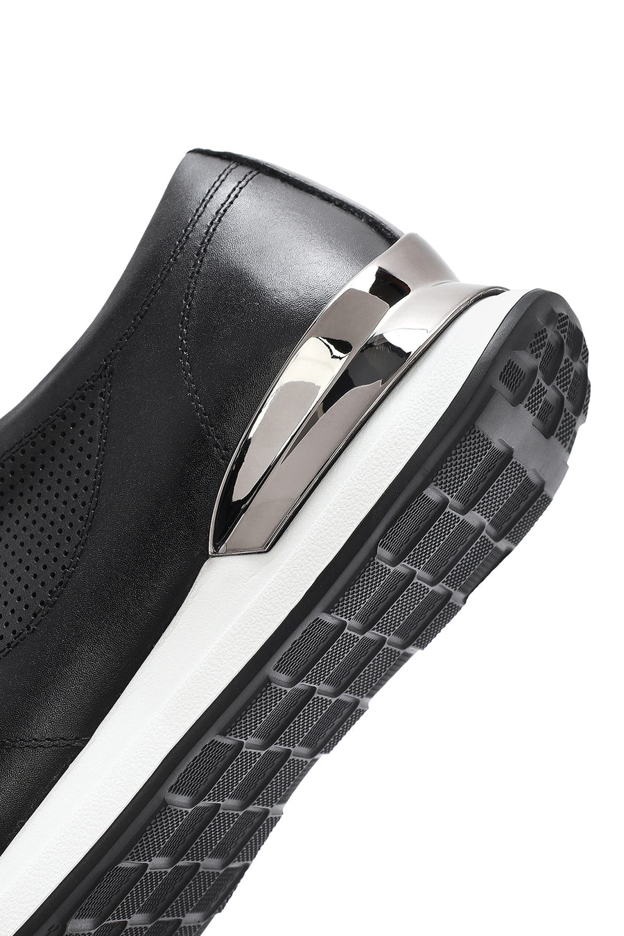 Men's Black Lace-up Thick-Sole Leather Sneaker