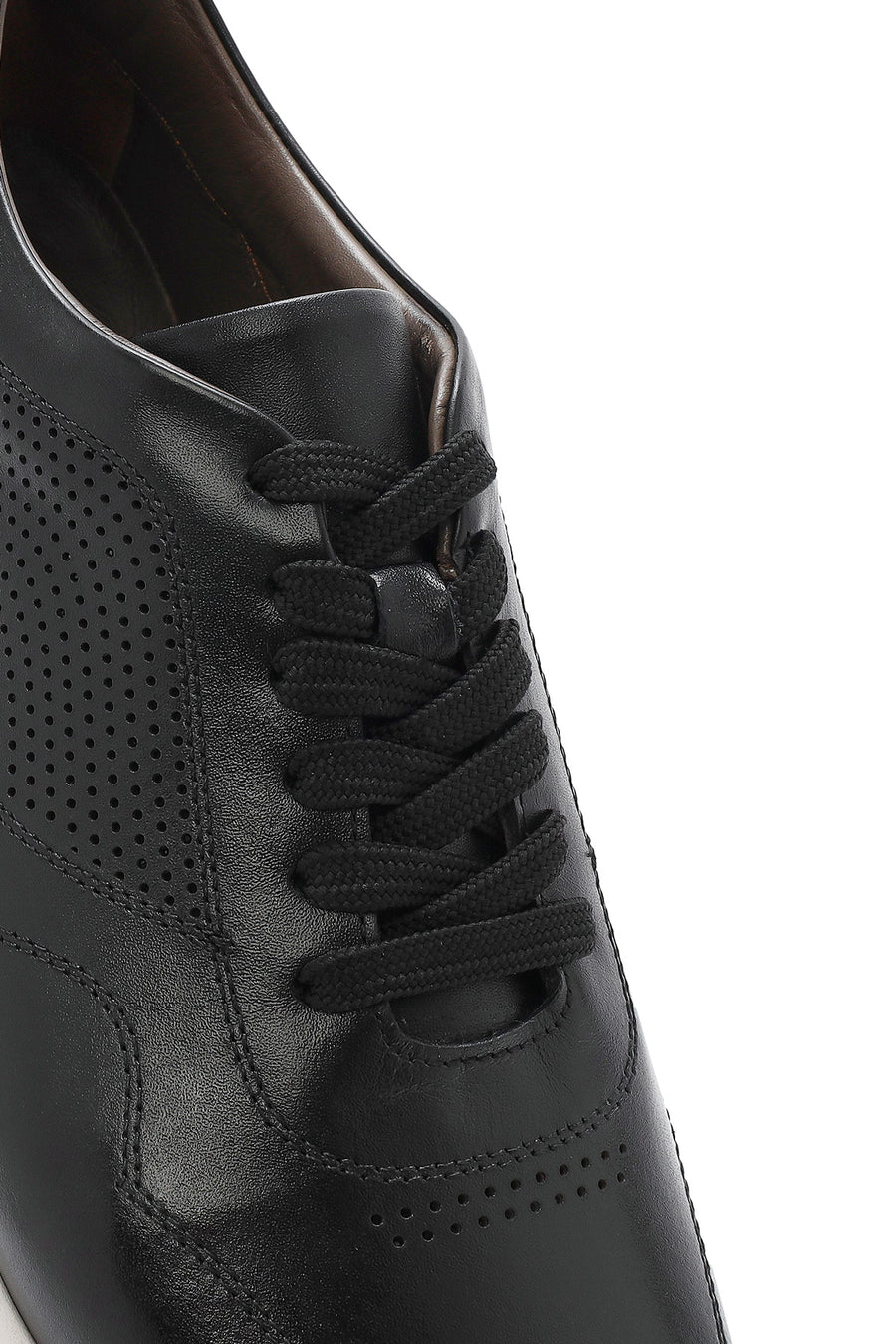 Men's Black Lace-up Thick-Sole Leather Sneaker