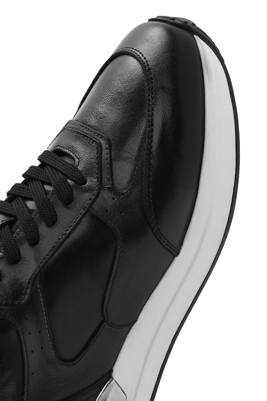Erkek Siyah Bağcıklı Deri Sneaker