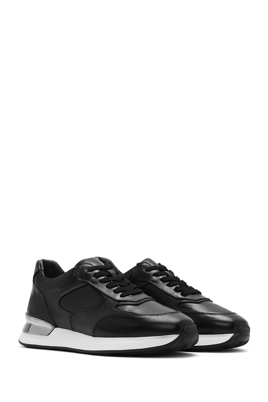 Erkek Siyah Bağcıklı Deri Sneaker